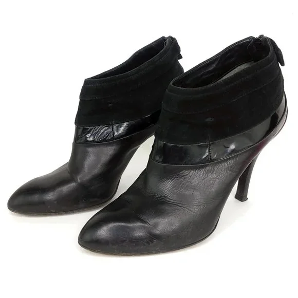 Costume National Black Leather Suede Button Heels Made in Italy - Picture 2 of 8